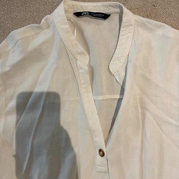 White linen midi dress from Zara with rope tie-waist in size medium - Picture 3 of 5